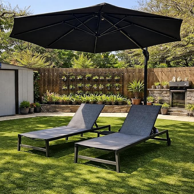 PURPLE LEAF 11 Feet Patio Umbrella Outdoor Cantilever Round Umbrella Aluminum Offset Umbrella with 360-degree Rotation for Garden Deck Pool Patio, Grey