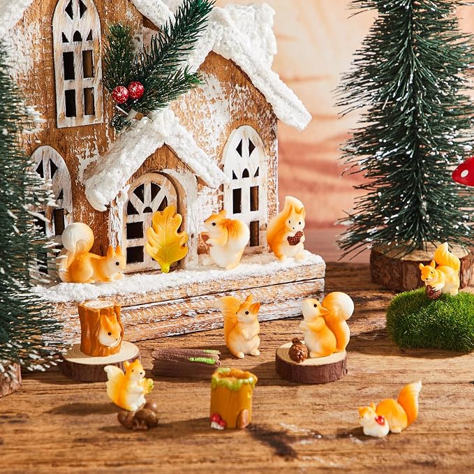 Maitys Miniature Squirrel Fall Christmas Mini Figurine Garden Accessories Tiny Resin Squirrel Fairy Plastic Miniature Things Figurines for Outdoor Garden Lawn Pot DIY Decorations(Novel Style)