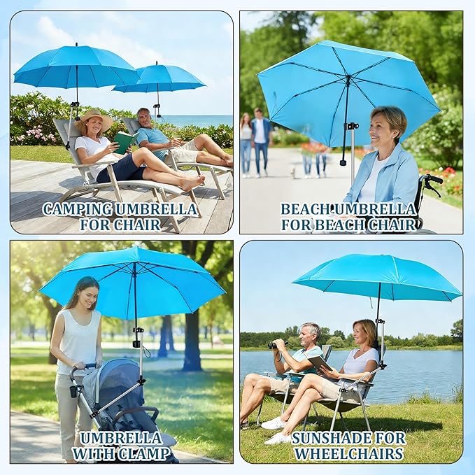 Gilprop 4 Pack Beach Umbrella with Clamp 38.6'' Adjustable Umbrellas for Chair Portable Folding Sun Shade for Pool Outdoor Camping Patio Golf Carts