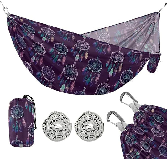 Camping Hammock Outdoor Hammocks for Outside Deep Purple Dreamcatcher Beach Trees Portable Lightweight with Pockets Tree Straps Indoor