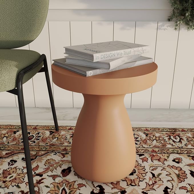 LeisureMod 16” Wide Round Side Table in Fiberstone with Hourglass Pedestal Design for Indoor and Outdoor Use Wisp Collection in Pink