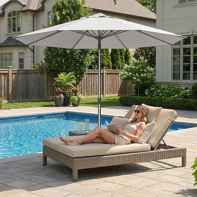 PURPLE LEAF 11.5 FT Commercial Round Patio Umbrella Semi Auto Heavy Duty 1.9" Aluminum Pole Wind Resistant Ribs for Restaurant Cafe Hotel Procurement Business Hospitality Suppliers Poolside Garden White