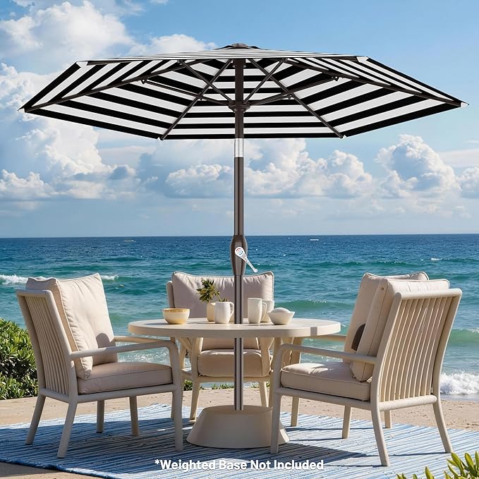 AreShark 7.5FT Patio Umbrella Table Market Umbrella w/Tilt and Crank, Heavy-Duty Outdoor Umbrellas for Pool, Deck, Garden and Backyard, Black & White Stripe