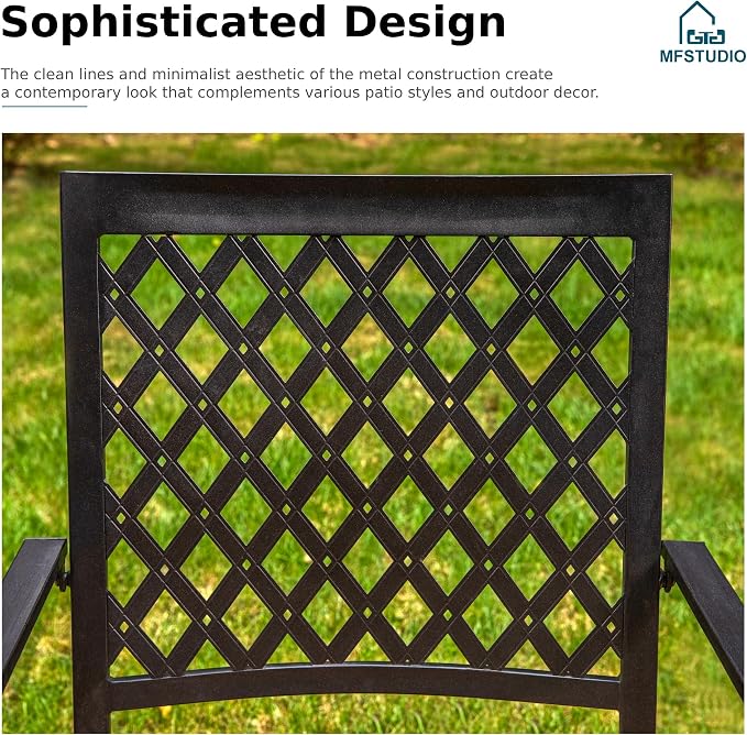 MFSTUDIO Patio Table and Chairs Set of 4, Outdoor Dining Set for 4 with Umbrella Hole, Metal Patio Furniture Set for Deck/Backyard/Poolside/Garden