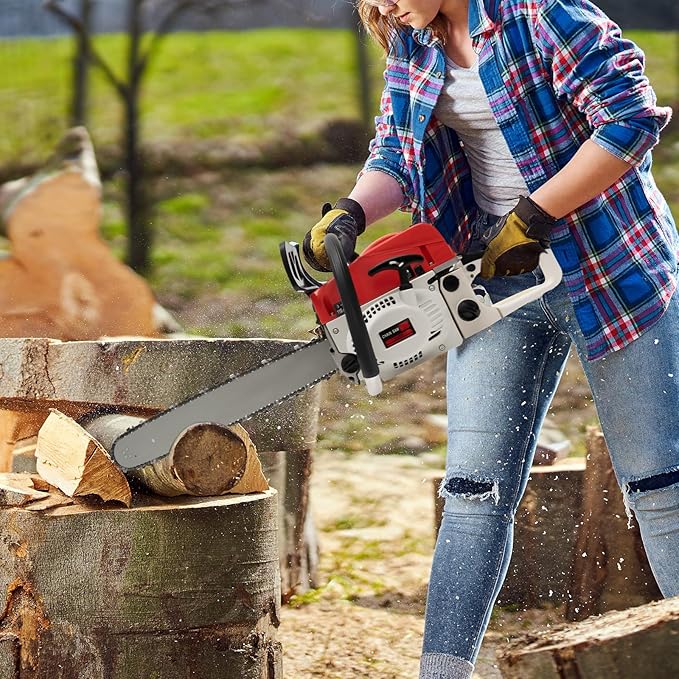 20-Inch Gasoline Chainsaw, 52CC 2000W 2-Stroke Portable Gas Powered Chain Saw, 7500RPM High Speed Single Cylinder Air-Cooled Cordless Hand Pull Start Chainsaw for Wood Cutting Gardening