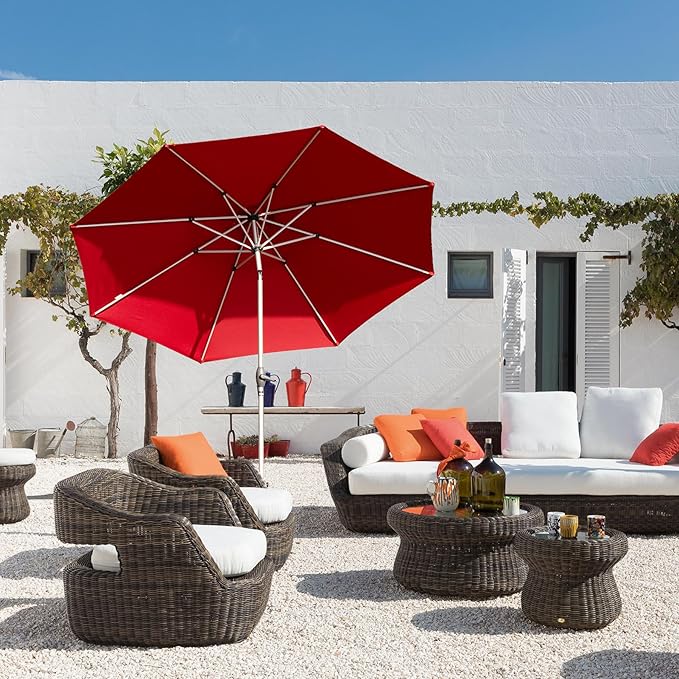Domi 10FT Patio Umbrella, Outdoor Table Umbrella with Aluminum Pole, UV Protection Waterproof Market Sun Umbrella with Push Button Tilt and Crank for Garden, Deck, Backyard, Pool (Brick Red)