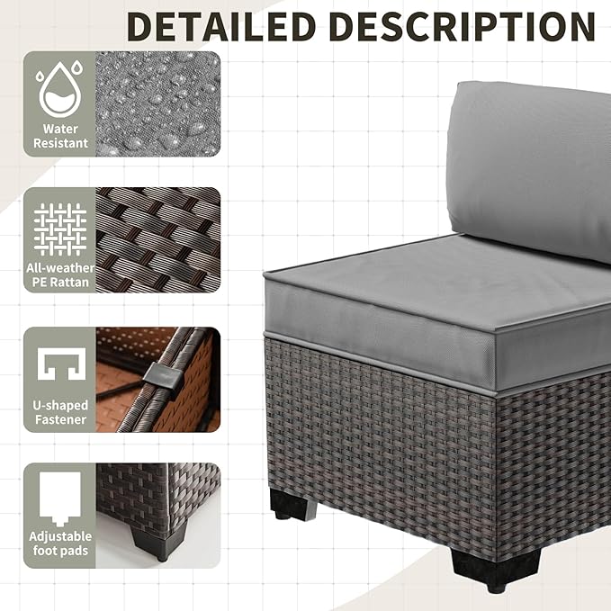 Gotland 10 Pieces Patio Furniture Set with 2 Swivel Rocking Chairs 1 Fire Pit Table, Patio Furniture in 4 Combinations with 1 Coffee Table Wide Armrests 29.5'' High Backrest, for Deck Garden Pool Gray