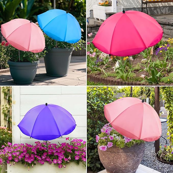 Voccos Upgraded Plant Umbrellas for Outdoor Plants 50" Tall 26" Canopy Adjustable Angle Garden Bed Shade Cover with Sturdy Metal Stake & UV Protection Plant Cover for Potted Plants Flower Pot