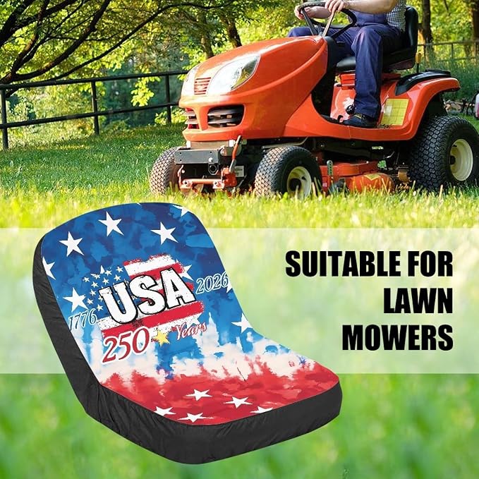 American Flag 1776-2026 Lawn Mower Seat Cover USA 250th Anniversary Non-Slip Tractor Riding Lawn Mower Seat Cover for Agricultural and Industrial Vehicle