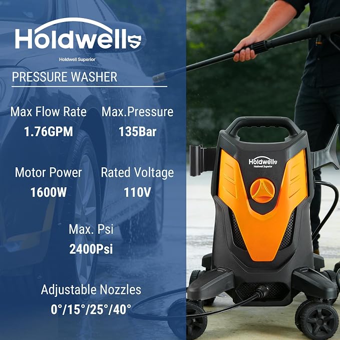 HoldwellS 2026 New P*ressure Washer 2400 MAX PSI, P*ower Cleaner with Anti-Tipping Tech, 4 Quick N*ozzles, 33FT Wire & Filter & F*OAM C*annon for Cars, Home, Fences and Driveways