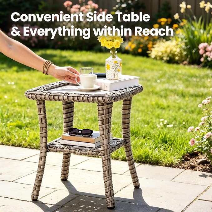 3 Piece Patio Furniture Set, Outdoor High Back Swivel Rocker Chairs Set of 2 with Side Table, All Weather Wicker Glider Chair with Thick Cushions for Backyard Balcony Porch, Black