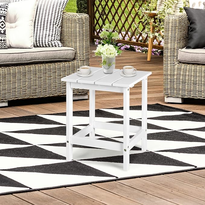 Tangkula Square Outdoor Side Table, Adirondack Table, Outdoor Indoor Chairside End Tables, Weather Resistant, Patio Side Table for Lawn Garden Balcony Backyard Living Room (1, White-Square)