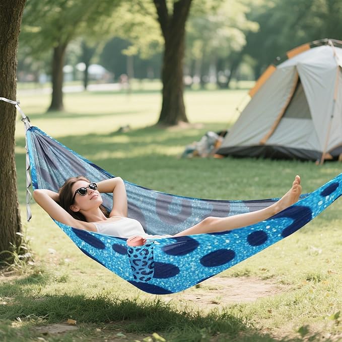 Fake Glitter Leopard Print Blue 330lb Capacity Outdoor Hammocks Backyard Hammock for Camping Travel Accessories amacas para patios con Base de adultos