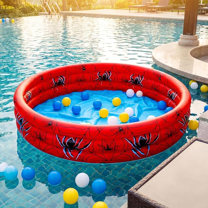 Arrowbash Spider Inflatable Pool 49" x 10" Spiderweb Red Garden Round Blow up Swimming Pool for Summer Indoor&Outdoor Water Game Play Center