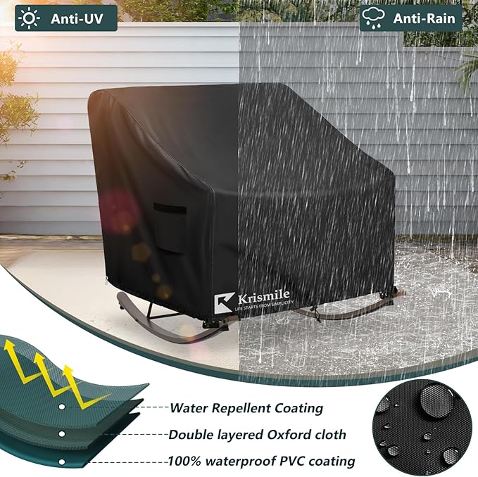 Outdoor Rocking Chair Cover, Heavy Duty Waterproof Papasan Chair Cover with Split Zipper, Easy to use, Black