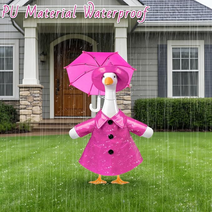 3 Pcs/Set Raincoat Porch Goose Outfits,Summer Lawn Goose Statue Raincoat Costume,Goose Clothes for Summer Outdoor Patio Yard Lawn Garden Decoration(Pink)
