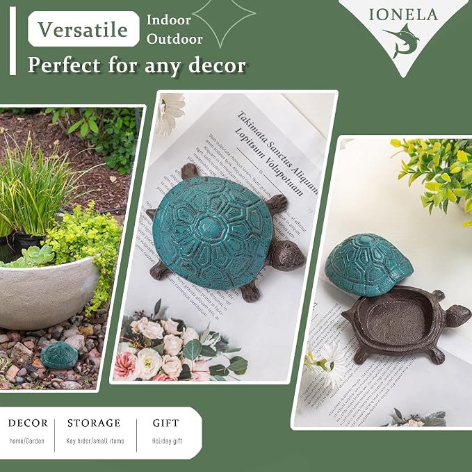 Ionela Turtle Key hiders Outside Garden Hide a Key, Antique Blue | Decorative Hidden Key Holder for Outside, Discreet Hide a Key Rock Alternative, Outdoor Spare Key Storage Box for Garden.