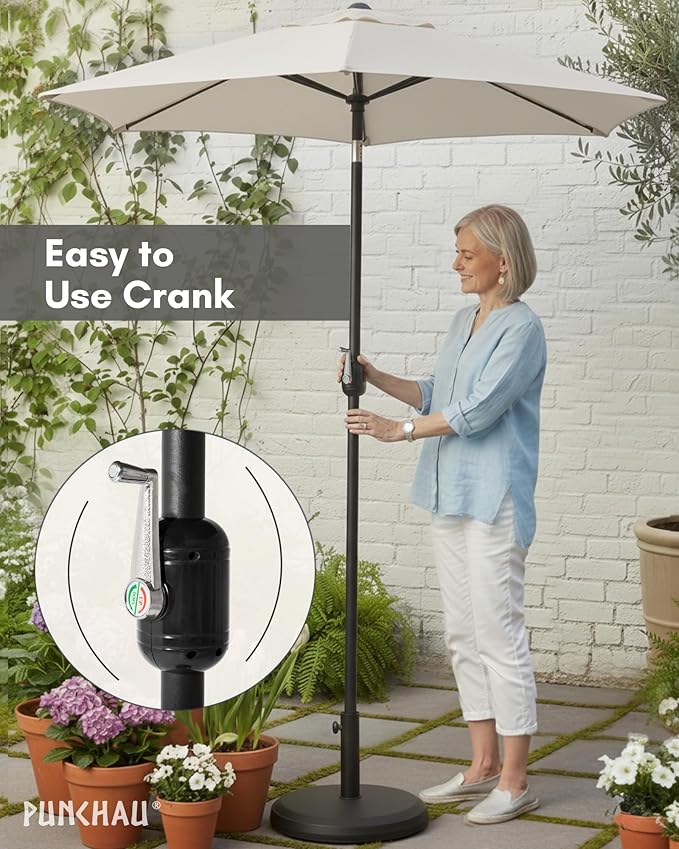 6 Ft Outdoor Patio Umbrella - Outdoor Umbrella for Patio, Pool, Table, Garden, Deck, & Beach - Easy Open/Close Crank and Push Button Tilt Adjustment - Beige Market Umbrellas
