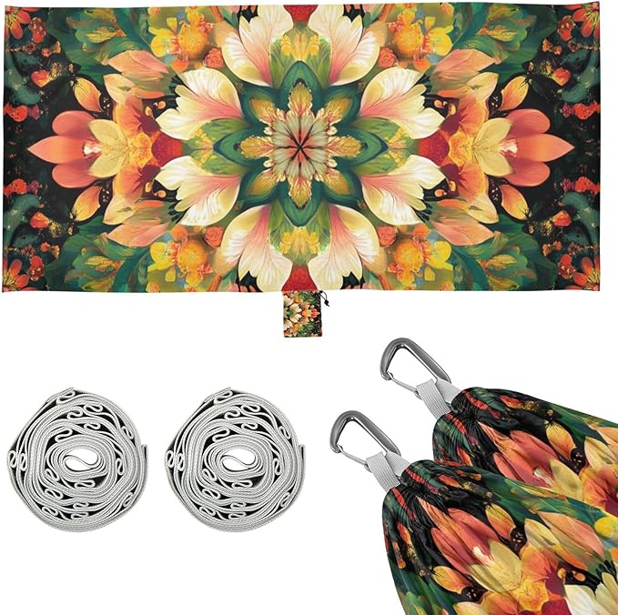 Boho Mandala Flowers Colorful 330lb Capacity Hammocks with Hanging Rope Backyard Hammock for Indoor Outdoor Patio soporte para hamacas para adultos