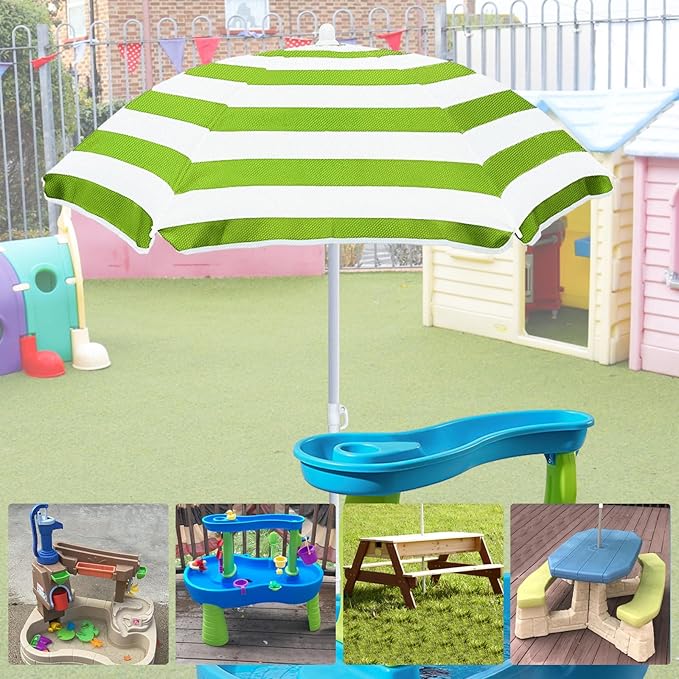 Beach Umbrella for Kids Water Table & Picnic Table Shade, Heavy-Duty Children's Portable Outdoor Umbrella, 47 Inch UV Protection for Sand Play, Camping, Garden and Beach. Green