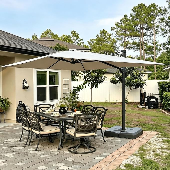 PURPLE LEAF Patio Umbrella 10' X 13' Rectangle Cantilever Umbrella Large Aluminum Outdoor Umbrellas with 360-degree Rotation & UPF40+ Premium Fabric for Deck Pool Garden Yard, Sand Dune