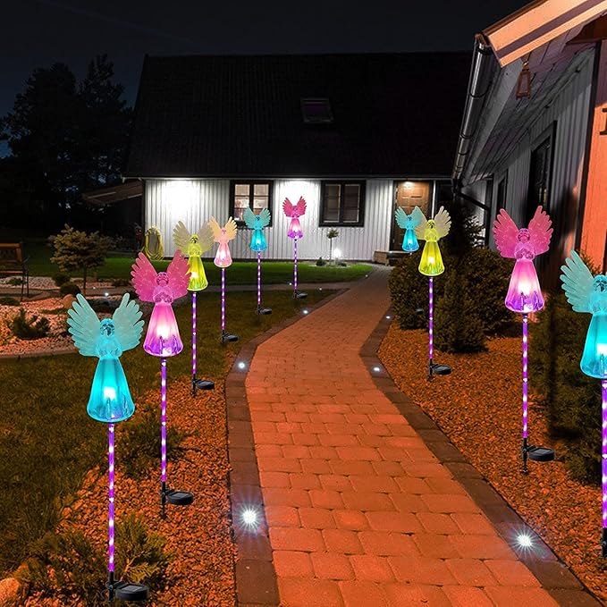 4 Pack Solar Angel Lights Outdoor Decor,Solar Powered Color Changing Angel Easter Stakes Decorative Memorial Lights Garden Yard Lawn Pathway Grave Cemetery Decoration,Valentine's Day Women Gift