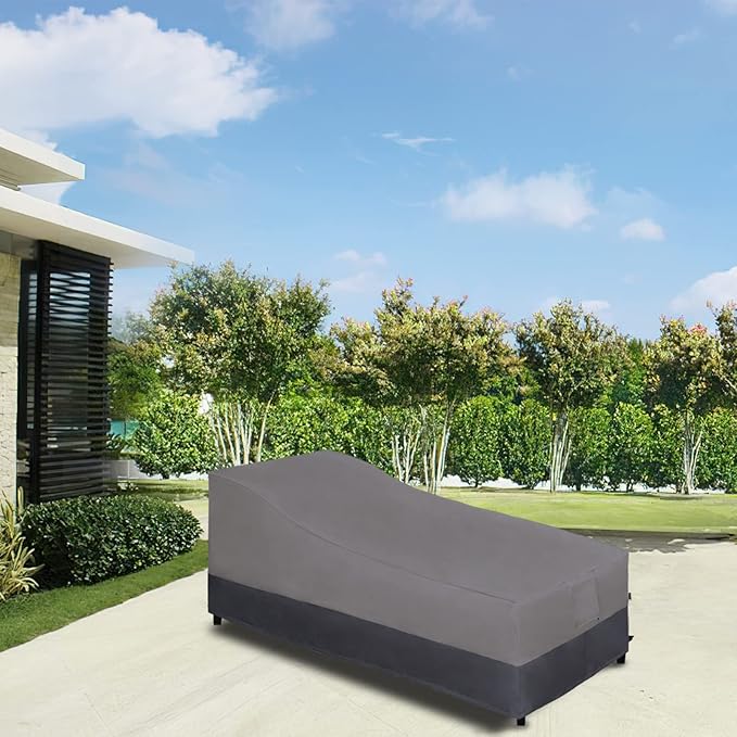 Easy-Going Waterproof Outdoor Chaise Lounge Cover, Heavy Duty Patio Lounge Chair Cover, Windproof Outdoor Furniture Cover with Air Vent 2 Pack-84Wx34Dx32H inch, Gray/Dark Gray