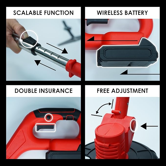 Syluris Electric Weed Wacker String Trimmer, Battery Powered Weed Eater with 4 Types of Blades and Upgraded Metal Lid, 2Pcs of Batteries & Wheels（Red）