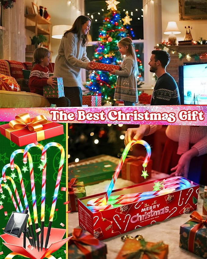 Anordsem Solar Christmas Decorations Outdoor: 21" Candy Cane Lights with Star 12 Pack - Waterproof LED 8 Colorful Lighting Models for Yard Pathway Xmas Decor - 2026 New Year Gifts for Homeowners