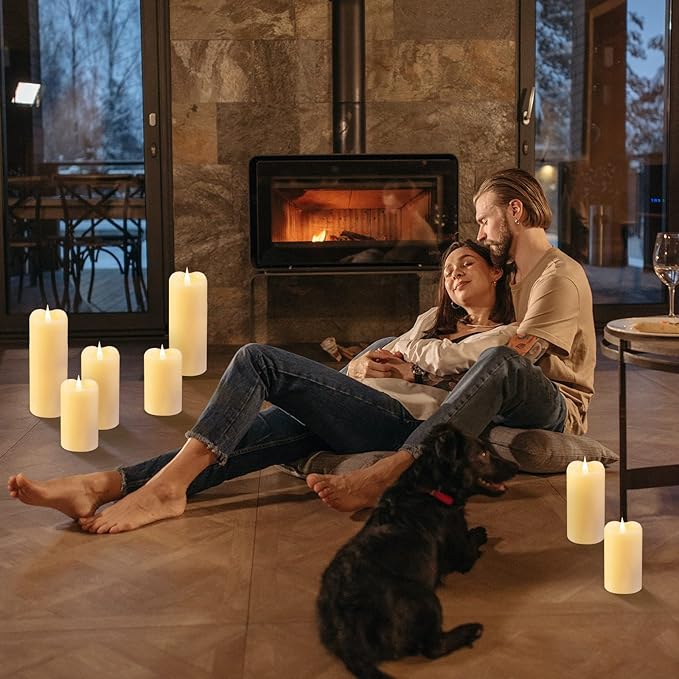 TECHLONG Flickering Flameless Candles with 3D Moving Flame, Last 1000+ Hours Battery Operated Candles with Timer, Ivory Real Wax Pillar Electric LED Candle for Wedding Christmas Party/3" x 7"