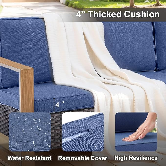 Belord 5 Piece Patio Furniture Set with Swivel Chairs, PE Wicker Patio Sofa Set Outdoor Swivel Rocker Patio Chairs with Anti-Rust Metal Wide Armrests for Deck Backyard Sunroom