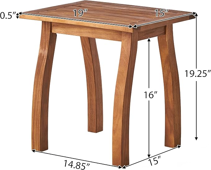 Acacia Wood Outdoor Side Table, Weather Resistant Slatted Design Patio Coffee End Table, Decorative Decorated Accent Table for Balcony Beach Poolside, Natural Stained (Teak + Acacia Wood)