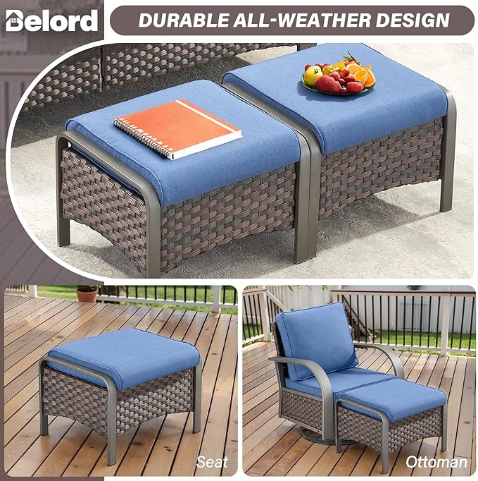 Belord 6 Pieces Patio Furniture Set with Fire Pit Table - 50000 BTU Propane Fire Pit, 2 Single Leisure Chairs, High Back Wicker Rattan Couch, Outdoor Conversation Set for Casual Gathering