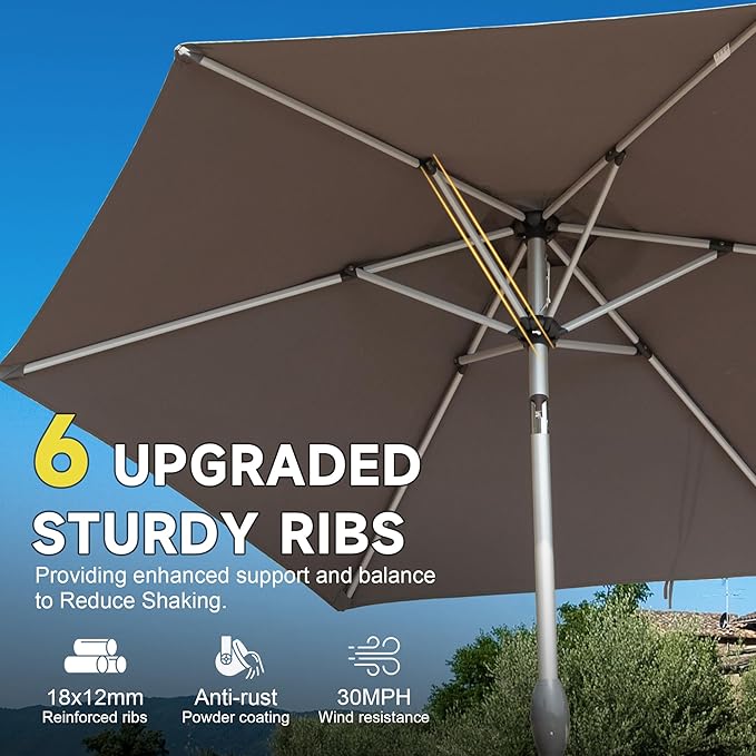 Domi 7.5FT Patio Umbrella Outdoor Market Umbrella with Silver Aluminum Pole, UV Resistant Canopy, Wind Vent, Tilt & Crank System, Perfect for Patio, Garden, Deck, Pool, Outdoor Dining, Gray