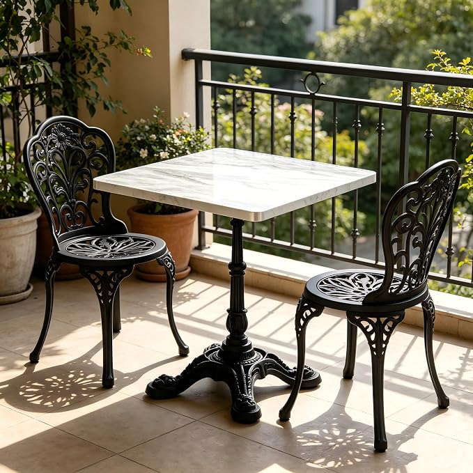 SSLine 31.5" Square Sintered Stone Dining Table, Grey Marble Top Bistro Table with Heavy-Duty Cast Iron Base, Waterproof Tulip Table for 2-4 Person,Indoor/Outdoor Use for Patio,Cafe,Restaurant