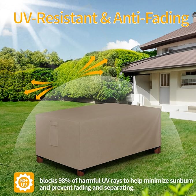 Easy-Going 600D Heavy Duty Rectangular Table Cover UV Resistant and Waterproof Outdoor Lawn Patio Furniture Cover (72" Lx44 Wx23 H, Camel)
