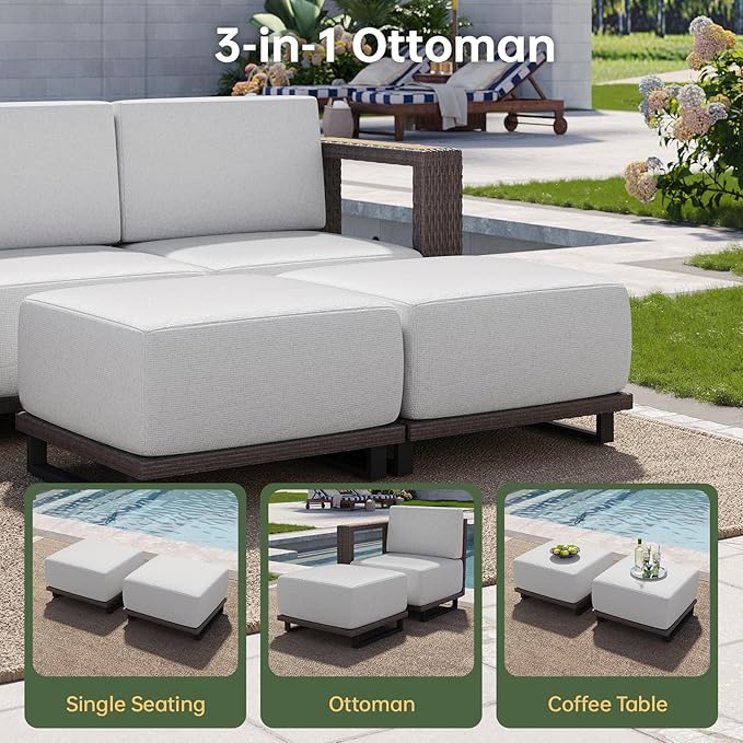 Aoxun Patio Furniture Set, 6 Piece Outdoor Wicker Sectional Sofa Set, All-Weather Rattan with 10'' Ultra-Thick Cushions, Outdoor Conversation Set for Backyard, Poolside and Garden, Brown/Light Gray