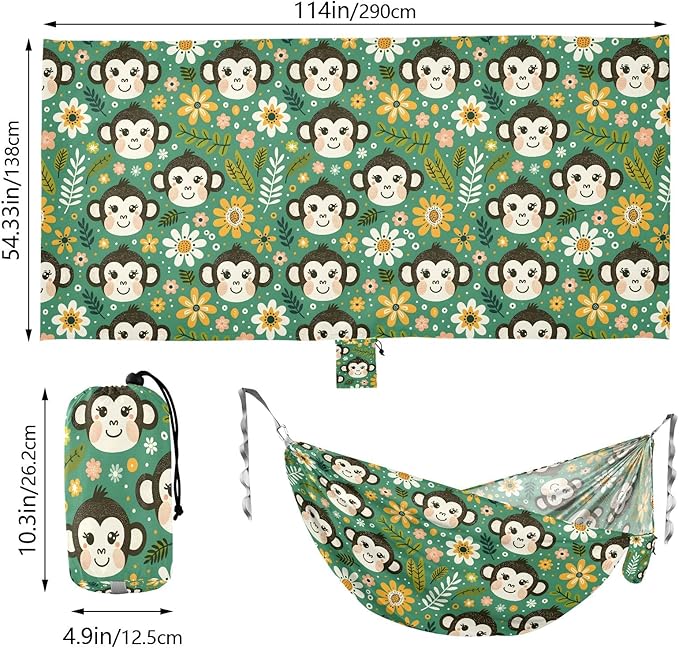 Camping Hammock Outdoor Hammocks for Outside Monkey Green Beach Trees Portable Lightweight with Pockets Tree Straps Indoor