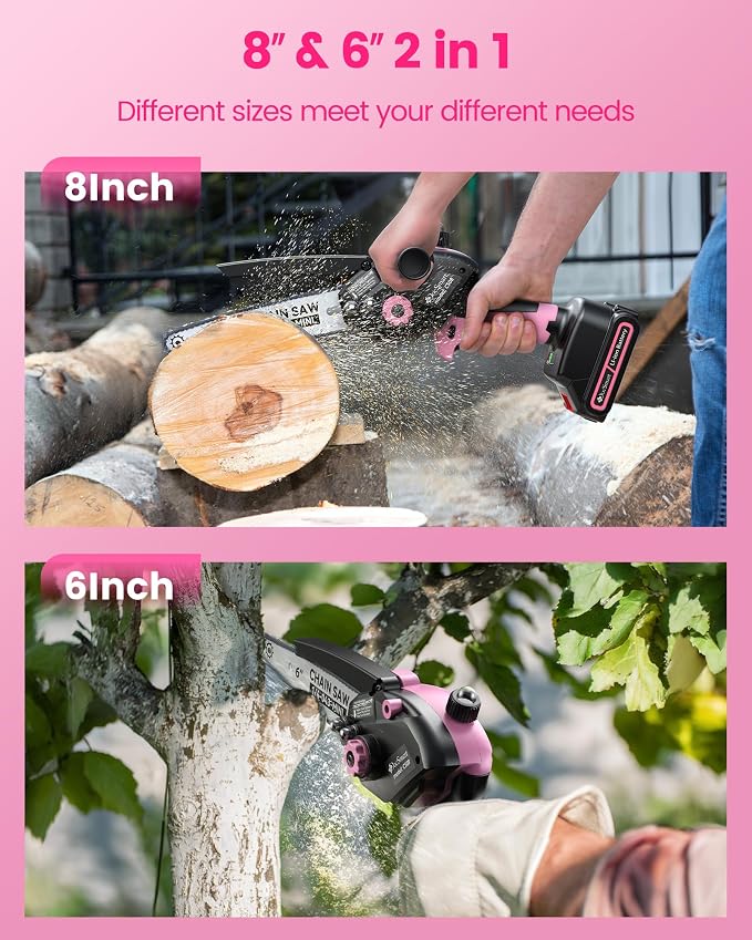 Mini Chainsaw with 1000W Brushless Motor, 8 inch & 6 inch 2 Rechargeable Batteries Handheld Small Chain Saw for Wood Cutting, Gardening Gifts for Father Dad Men