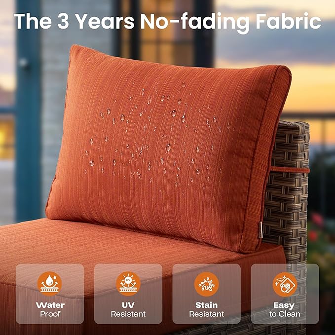 ovios 9 Piece Patio Sectional Furniture with Swivel Rocking Chairs, Rattan Wicker Coversation Couch Set, Outdoor Sofa Set for Outside Porch Balcony Backyard Pool, Orange