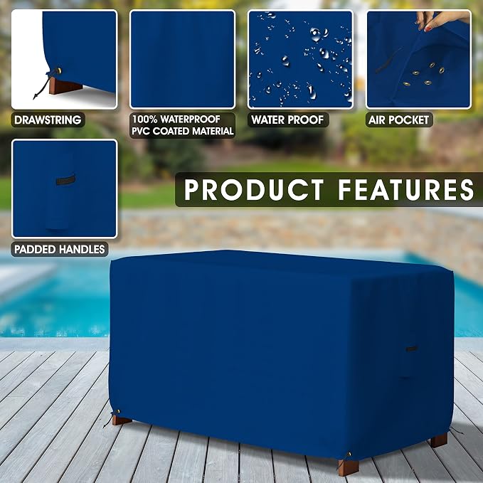 Covers & All Patio Deck Box Cover - Heavy Duty 18 Oz Waterproof Outdoor Yard Cushion Storage Box Protection 100% Weather Resistant with Air Pockets and Drawstring. (63” W X 30”D x 28”H, Blue)
