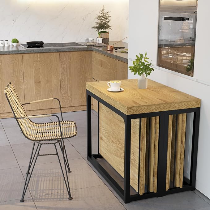 Lasageldar 118" Extendable Dining Table for 2-10 People, Modern Space-Saving Wood Dinner Table for Kitchen Dining Living Room Outdoor Patio (Wild Oak)