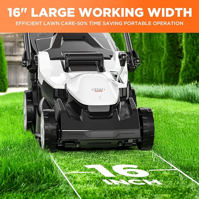 Litheli 16.7" Electric Lawn Mower Cordless, Brushless Lawnmower with 6-Height Adjust and 2 x 4.0Ah Batteries, for Garden and Yards