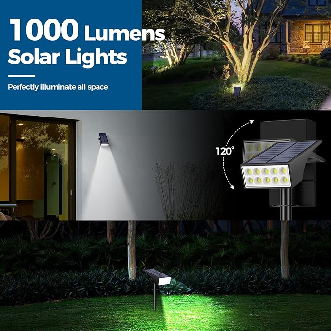 WENATY Solar Spot Lights Outdoor, Solar Lights Outdoor Waterproof IP65, 4 Brightness Modes Dusk to Dawn Landscape Spotlights for Yard Garden Pathway Porch Tree House Decoration, Cool White, 6 Pack