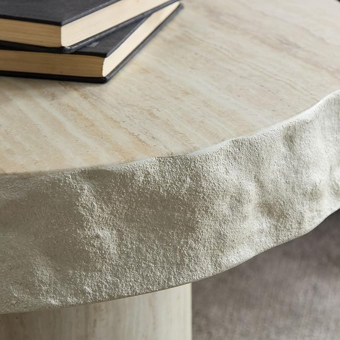 Faux Stone Side Table Faux Marble Round End Table Patio Small Drink Table for Small Spaces, Mrushroom Side Tables with Pedestal, Modern Nightstand for Living Room Bedroom Corners Office,Beige