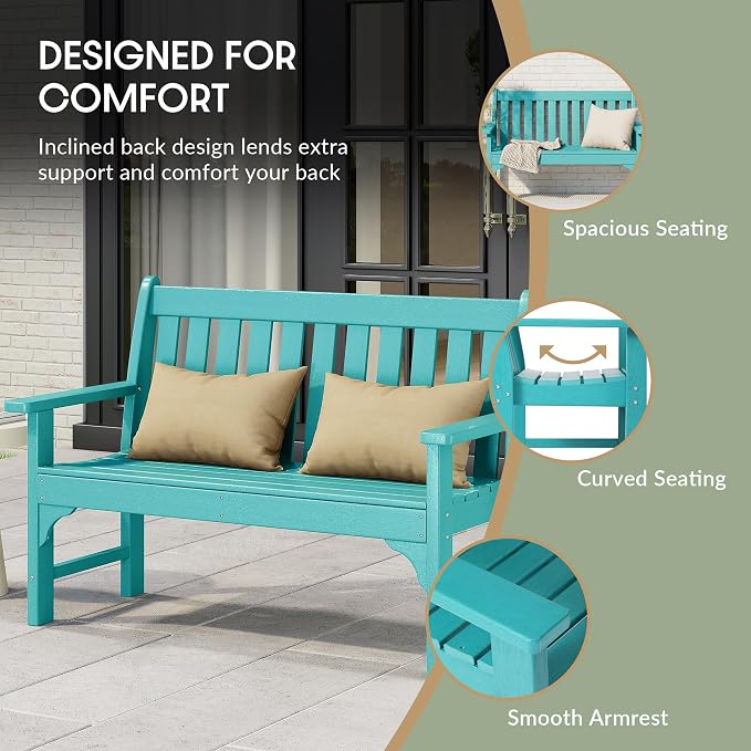 WestinTrends Malibu 3-Piece HDPE Outdoor Patio Furniture Couch and Coffee Table Set, Turquoise