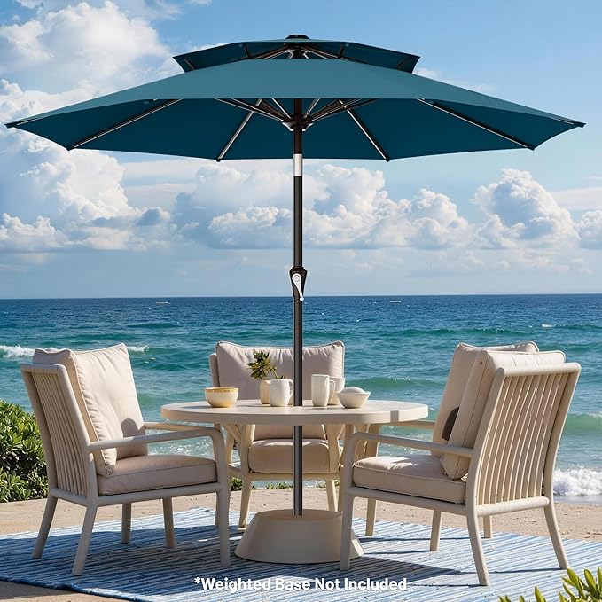 AreShark 9ft 2 Tiers Patio Umbrella - Outdoor Umbrella Waterproof UV Protection, Market Table Umbrella w/Push Button Tilt&Crank for Pool, Porch, Garden(Lake Blue)