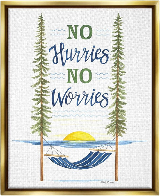 Hammock Scene Coastal Lakehouse Calm, 24 x 30 Inch Canvas in Floater Frame | Stupell Industries · By Deb Strain · Ready to hang · Easy lake house decor · Made in USA