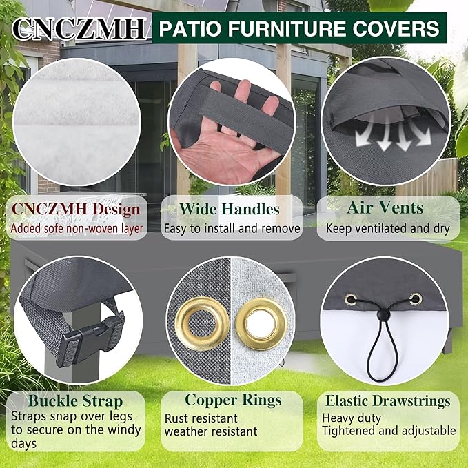 Heavy Duty Patio Furniture Covers Waterproof, 600D Outdoor Furniture Cover Waterproof for Sectional Sofa Couch, Outdoor Dining Table and Chair Set Covers 110''L x 84''W x 28''H, Grey