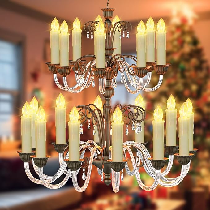 PChero Window Candles Battery Operated with Timer Remote, 20 Pcs Christmas Flameless Candles, Waterproof Flickering Taper Candles for Window, Christmas Tree, Halloween Decor
